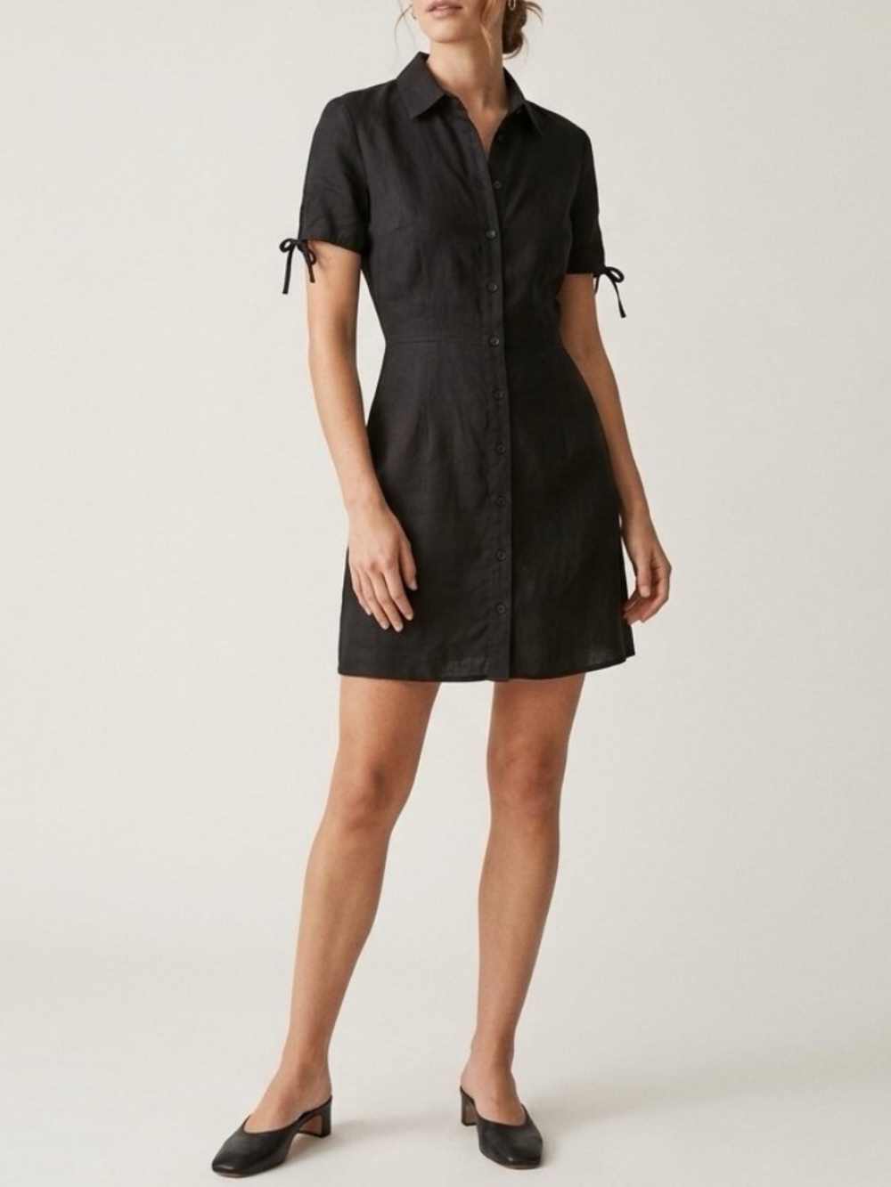 Theory Eco Crunch Wash Linen Black Shirt Dress Sz 4 Women's Button Front Fitted